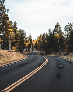 winding Colorado road in fall